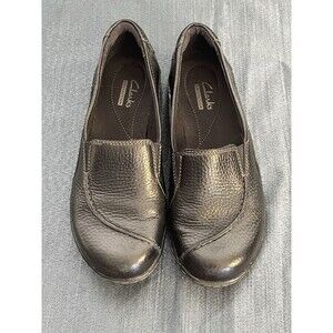 Clarks Ashland Driving Moccasins Womens Size 6.5M Black Textured Leather Loafers